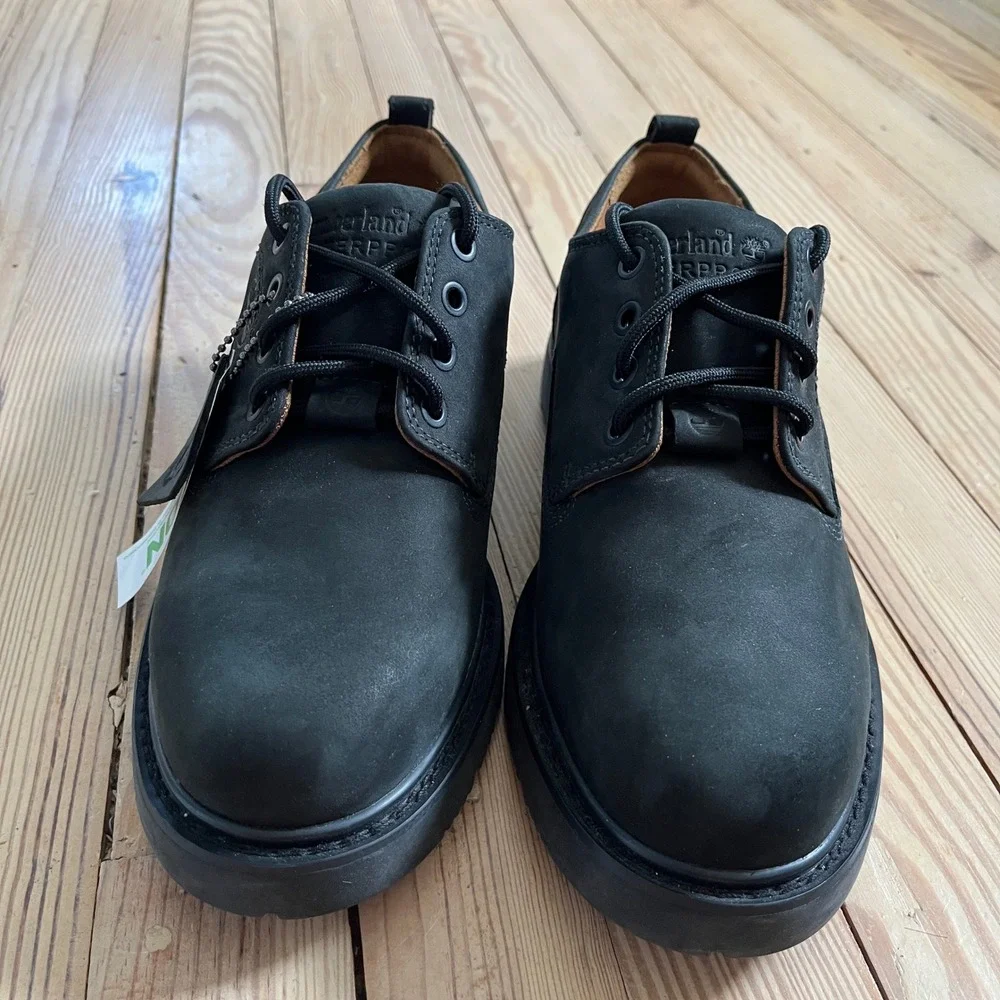 Timberland Waterproof Black Leather Oxford Lug Sole Mens 8 Shoes utility worn 1x